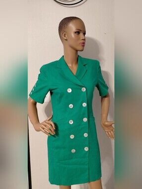 Collection B Green Double-Breasted Dress with Notched Collar